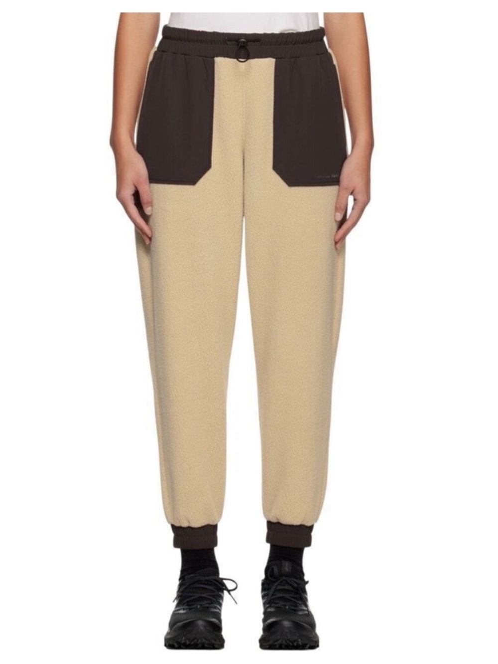 Outdoor Voices Beige Fleece Joggers with Dark Brown Pockets